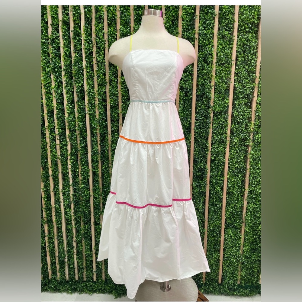 Aakaa White Dress with Lime Accents